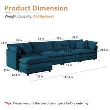 Modular Sectional Sofa, 146.5 Inch L Shaped Couch Set For Living Room, 4-Seater Comfy Cloud Couches With  Movable Ottoman, DIY Combination, Chenille, Blue - ghế đôn 4 chỗ màu xanh - Xem 2