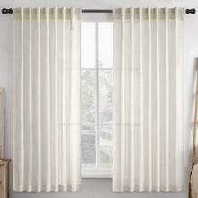 New Ivory Cream Linen Back Tab Curtains 63 Inch Length 2 Panels Set, Semi Sheer Light Filtering Privacy Drap For Modern Farmhouse Living Room Bedroom, Neutral Textured Nch Pleated Look Window Curtains - Tự nhiên 42 W x 63 L (Gói -2) - Xem 1