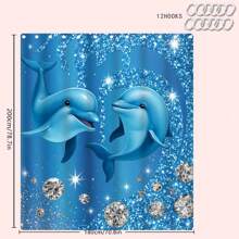 1/4 Stück Blauer Delfin & Strass Themen Badezimmer Set, beinhaltet Duschvorhang, Badematte, U-förmiger Toilettendeckel, wasserdicht, modernes und stilvolles Badezimmer Dekor, ohne Bohren, maschinenwaschbar Polyester Rückseite Für den Schulanfang