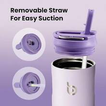 New-88  Insulated Water Bottle 24oz  Straw Lid And Handle For Sports Travel Gym Stainls Steel Water Bottl Double-Wall Vacuum Metal Le Proof - - purple ient - View 4