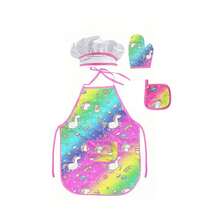 Set de 4 piezas de cocina y repostería para niños - Delantal, guantes, gorra en rosa, disfraz de chef, repostera y juguetes de cocina para niñas (los colores y patrones parciales son aleatorios) - Multicolor - Ver 9
