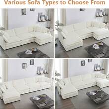 Modular Sectional Sofa, 111.5 Inch L Shaped Couch Set For Living Room, 3-Seater Comfy Cloud Couches With Movable Ottoman, DIY Combination, Chenille, Beige - 米色3人座+腳凳 - 查看 6