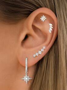 1 par de pendientes de zirconia cúbica color plateado clásico, pendientes de hélix de cartílago de cobre hipoalergénicos, adecuados para bodas, fiestas y uso diario de mujeres