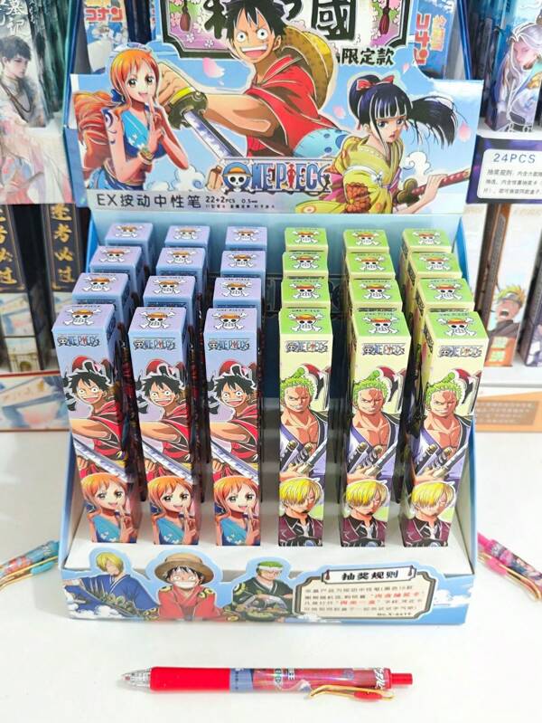 bandai BANDAI One Piece Anime Blind Box Mystery 0.5mm Click Gel Pen Set - Random Character Cute Design High-Quality Smooth Writing School Office Supplies For Students - Perfect Gift For Fans, Back To School, Graduation Season