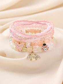 Conjunto de 7 pulseiras com pingentes de borboleta, abelha e joaninha, estilo boêmio, adequadas para mulheres, uso casual, praia e férias
