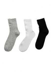 1/2/3/5 Pares de Calcetines mujer de pila rota de unicolor, calcetines de tripulación con agujeros rotos, estilo vintage, gruesos, para pareja, calcetines hasta el tobillo con agujeros en la calle