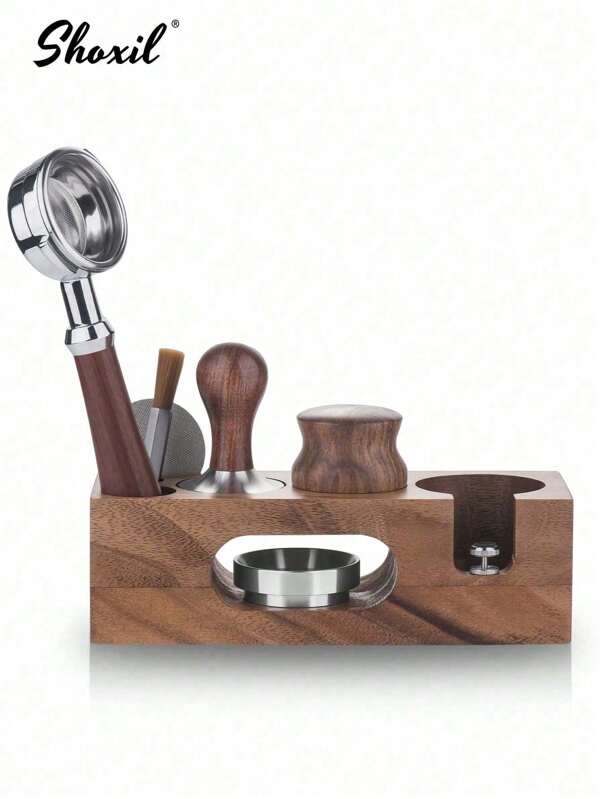 1 Stück professionelle Espresso-Stampfstation - Premium Holz-Kaffee-Bar-Organizer mit Portafilter-Halterung & Stampfer-Basis, Zubehör für die Arbeitsplatten-Zubereitung für Zuhause/Café