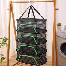 Black Drying Net, Home Folding Hanging Dryer For Vegetables, Fish, Dried Food, Layered Food Drying Rack - Black - View 1