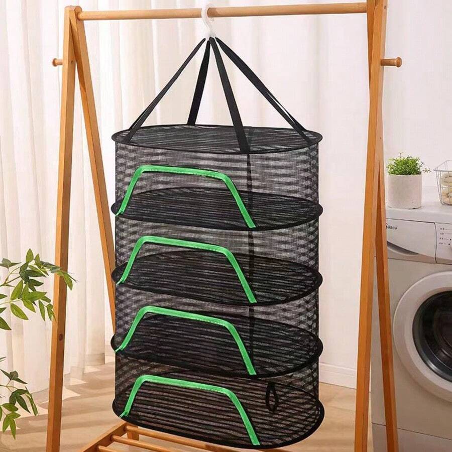 Black Drying Net, Home Folding Hanging Dryer For Vegetables, Fish, Dried Food, Layered Food Drying Rack - Black - View 1