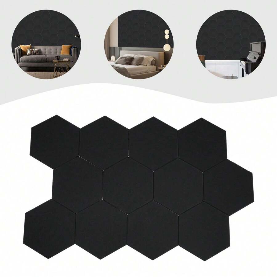 YUNRUX 12* Acoustic Panels Hexagon Acoustic Panels Sound Absorbing Acoustic Panels Sound Insulating Panels Wall Panels - Black - View 1