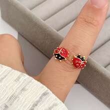 Anelli aperti a forma di simpatici coccinelle rosse in stili assortiti, anelli adorabili da donna adatti per uso quotidiano o come regali per festival
