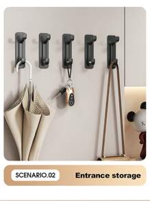 5pcs/10pcs ABS Non-Drilling Hooks, Strong Adhesive Bathrobe And Towel Hooks, Wall Key Hangers, Bathroom And Kitchen Accessory Racks, Coat Hangers, Anti-Rust Shower Door Hangers, Strong Nail-Free Small Hooks, Organizer