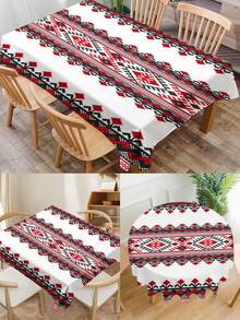 1pc Bohemian Geometric Series Print Tablecloth, Modern Polyester Rectangular/Round Waterproof Tablecloth, Digital Printing Suitable For Living Room, Home, Outdoor Dining Table, Small Round Table - Multicolor - View 2