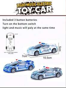 儿童电动灯光和声音警车玩具，可旋转电池供电幼儿男孩/女孩音乐模型警车（不含电池），返校
