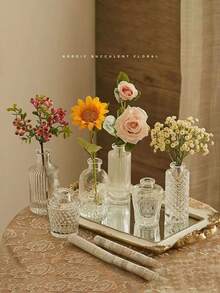 1 套复古迷你花瓶，各种款式，小花瓶用于中心装饰，透明花盆带雕刻细节，非常适合乡村婚礼、派对和聚会餐桌装饰、家居装饰、花瓶、中心装饰、餐桌装饰，用于现代波西米亚风格