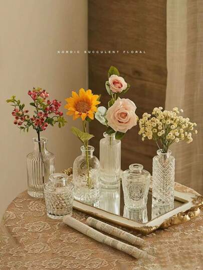 1Set Vintage Mini Flower Vase, Various s, Small Bud Vase Centerpieces,Clear Pot Carving Perfect Rustic Wedding, Gathering Tafel ation,Home ,Flower Vase,Centerpiece,Table Moderne Bohemian Room Glass view 2