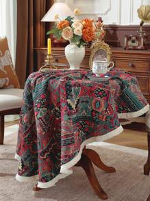 1pc Vintage Style Round Tablecloth With Dense Tassels, American Countryside Vibe, High-Quality, Suitable For Afternoon Tea Dessert Decoration, Picnic Parties, And Dining Tables