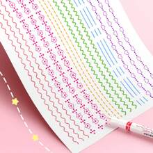 6pcs Highlighter Pens, Calligraphy Curve Pens, Roller Flower Pens, Double-Headed Stamp Outline Pens, Creative Wave Flower Rollerball Pens, School Supplies,Back To School