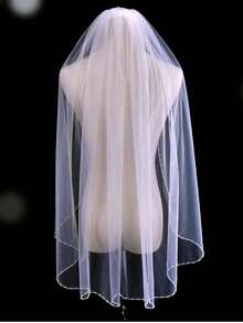 1pc Handmade Crystal Beaded Edge Bridal Veil With Hair Comb, Suitable For Wedding, Party, Photography, Cathedral/Fingertip Length, Heat Pressed To Reduce Creases - Straight White - View 10