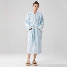 1pc Plush Robe, Shawl Collar Long Robe, Coral Fleece Bathrobe, Warm Fuzzy Robe For Adults Men Women, Hotel/Spa Use, All Season, Absorbent & Quick Dry, Loose Fit, Multiple Colors, Minimalist Design, Bathroom & Home Essentials