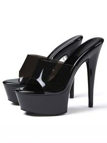 Women's High Heel Mule Sandals Platform Thin High Heel Peep Toe Sandals Summer Sexy Party Dancing Slingback Stiletto Pumps - 黑色 - 查看 3