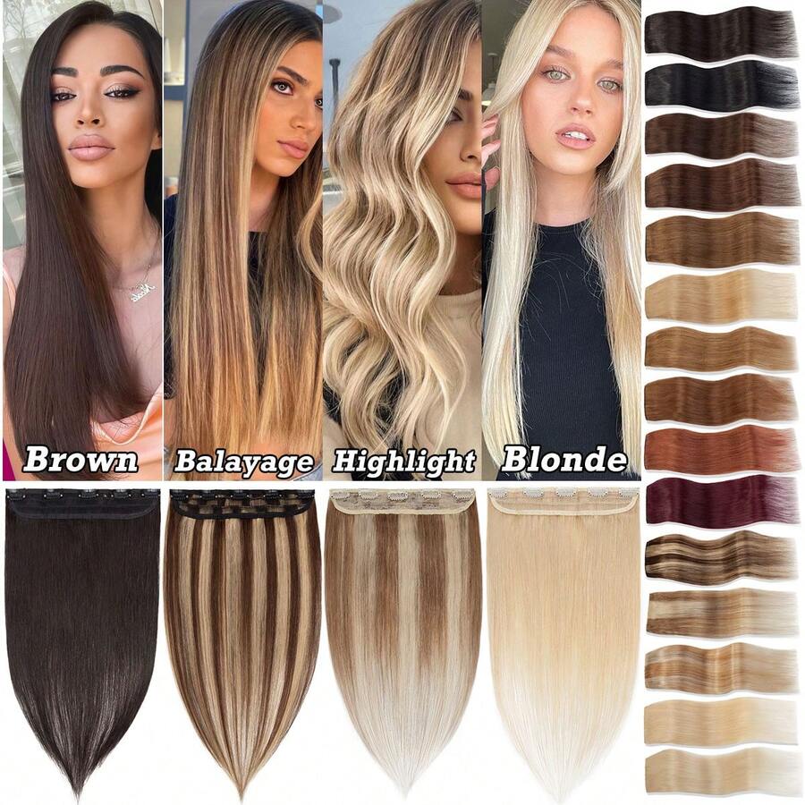 8-24in Natural 100% Remy Human Hair Extensions One Piece Clip In Weft Half Full Head 5CLIPS Seamless Easy To Install Black Brown Blonde Highlight