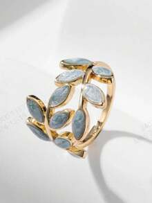 Fashionable Elegant Leaf Shaped Single Ring Jewelry Gifts - Blue Gray - View 1
