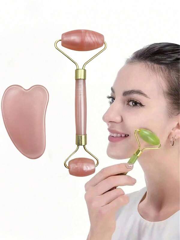 2pcs/Set Plastic Pink Massage Rollers (Non-Jade), Face Roller Massage Tool, Double-Headed Massage Stick For Daily Facial Care
