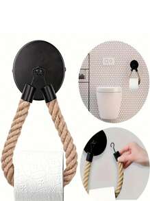 1 Stück polierter Metall- und Stoff Selbstklebender Wandmontierter Toilettenpapierhalter, mit Kordel Design - Einfache Installation, modisches Badaccessoire, für Handtücher oder Toilettenpapier, rustikale Heimdekoration | Strapazierfähige Konstruktion, Wandmontierter Toilettenpapierhalter
