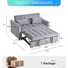 3 In 1 Convertible Sleeper Sofa Bed, Futon Couches For Living Room With Side Pocket | Adjustable Backrest| Velvet Fabric | Pull Out Couch | Love Seat Sofa| Sectional Sofa Bed| 2-Seat Sofa Bed - 黑色 - 查看 7