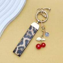 TTOBS 1pc Handmade Leopard Leather Car Key Chain With Cute Cherry Pendant - , Fashionable And Multifunctional Backpack Key Chain, The Perfect Accessory For Backpacks. The Perfect Gift For Valentine's Day, And An Excellent Gift For Your Beloved Girlfriend.