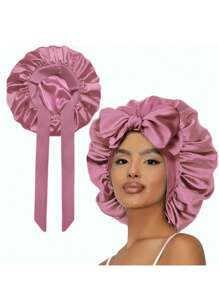 1pc Women Solid Bowknot Decor Satin Casual Hair Bonnet For Daily Life Silk Bonnet Satin Bonnet