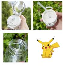 pokemon 400ML Cartoon Pokemon Pikachu Sports Water Bottle Outdoor Large Capacity Leak-Proof Cup Motivational Portable Plastic Cup Straw