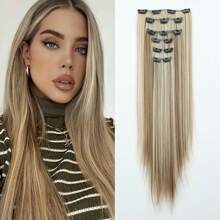 The 24-Inch 16-Clip Hair Extension Long Straight Hair Synthetic Wig Is Versatile For Daily Use