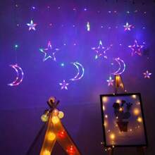 LED, Romantic, Warm White, Colorful, Stars, Moon, Home Furnishings, Festivals, Atmosphere, Decoration, String Lights, Curtain Lights