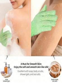 2 Pcs Exfoliating Gloves - Unisex | Body Scrub Gloves For Shower | Dead Skin Remover | Exfoliating Sponge Loofah Towel Gloves | Home Daily Use For Bath, SPA & Body Massage Back To School - Multicolor - View 4