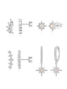 1 par de pendientes de zirconia cúbica color plateado clásico, pendientes de hélix de cartílago de cobre hipoalergénicos, adecuados para bodas, fiestas y uso diario de mujeres