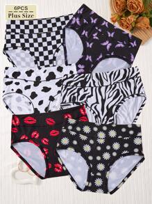 6 Pcs/Pack Plus Size Colorful Comfortable Mid-Rise Bikini Underwear