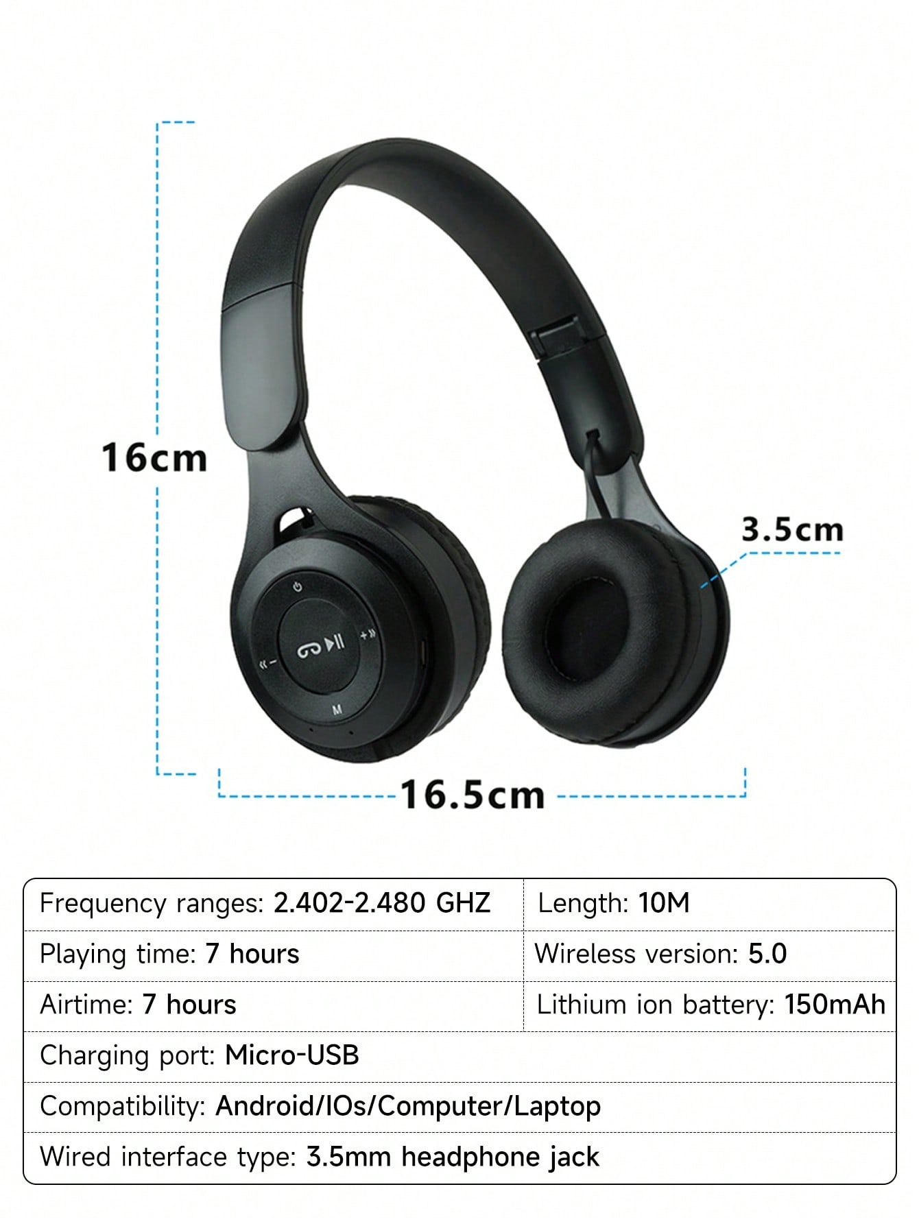 AXNEN سماعات رأس لاسلكية قابلة للطي بتقنية بلوتوث،...