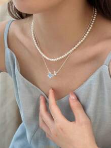1/2/5/6pcs Set Unique Design Elegant Asymmetrical Quartz Butterfly & Faux Pearl Necklace, Bracelet, Earrings, Ring Jewelry Set, Best Gift For Girlfriend/Friends