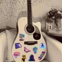 52pcs Colorful Edge Cyberpunk Style Cartoon Decals Graffiti Vinyl Waterproof Stickers Decorated Suitcase Water Bottle DIY Phone Laptop Computer Skateboard Luggage Helmet Self Adhesive, School Supplies,Back To School