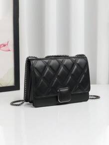 Bolsa de Ombro Acolchoada de Couro Sintético Bordada da Moda para Mulheres com Corrente Metálica, Adequada para Ir e Vir do Trabalho, Compras, Presentes, Encontros, Porta-Celular