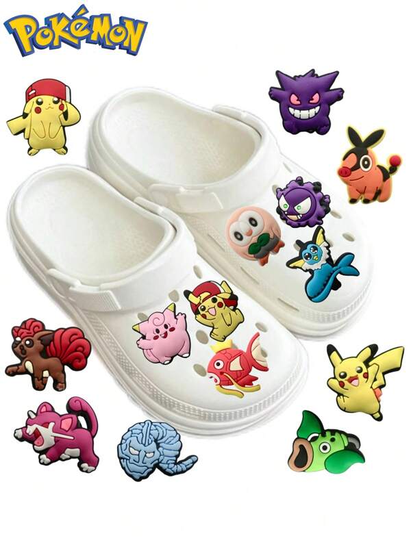 pokemon 50 piezas de dijes huecos tipo zuecos de Pokémon, que incluyen decoraciones de dibujos animados de Pikachu, Charizard y Squirtle, adecuados para teléfonos, bolsas, equipaje, regalos de cumpleaños, regalos de fiesta, graduación, regreso a la escuela y regalos de Halloween