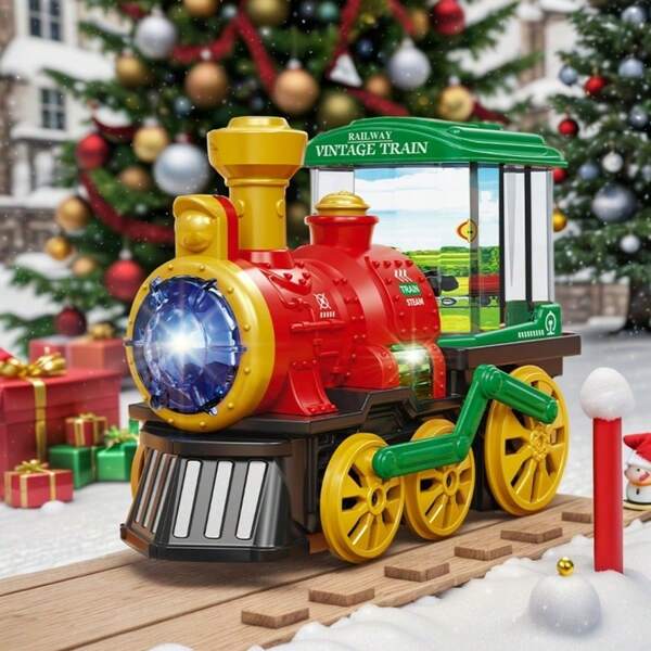 1pc Children's Electric Mist Steam Train Toy With Music And Rotating Light Belt, Suitable For 3-8 Years Old, No Battery Required, Children Toy, Music Toy, Birthday Gift (Random Color)