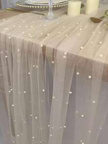 1 珍珠网桌旗珍珠薄纱面料适用于婚礼桌旗新娘送礼会新娘面纱生日派对装饰