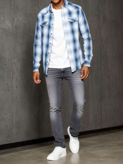 Herren Graue Straight-Leg Jeans - Gürtel inklusive - Slim Fit, Stretch, vielseitige Lässig Jeanshosen für junge Männer