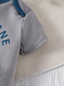 DILAVEL 5PCS Navy Element Pattern Round Neck Short Sleeved Full Print Bodysuit For Boys, Girls, And Babies, Triangle Style Summer, Autumn, Outdoor Fashion Outfit - Blue - View 7