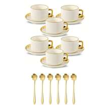 1 Set, Premium Luxury Ceramic Gold-Rimmed Coffee Cup & Saucer Set, Cup Set With Plate And Spoon, Household Drinking Cup, Floral Tea Cup, American Style Coffee Cup, European Style Afternoon Tea Set With Handle Cups