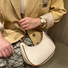 Torba typu bagietka w kształcie półksiężyca Modna minimalistyczna torba vintage w jednolitym kolorze Elegancka torba pod pachę Swobodna torba damska do wszystkiego z wysokiej jakości i lekkiej skóry PU