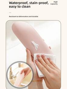 1pc (Random Color) Silicone Makeup Organizer Bag, Dust-Proof Makeup Brush Holder Case, Travel Cosmetic Pouch - Multicolor - View 9